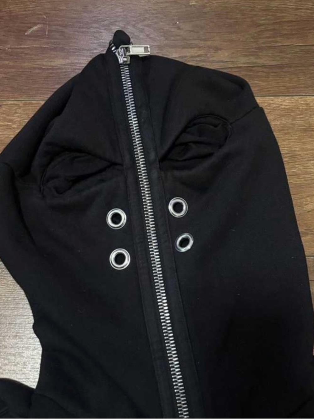 Dark shadow hoodie Black Hooded Zip-Up Jacket with Eyelet Detail